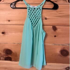 Julie Billiart Women's Bright Teal Mint Blouse Tank Top. Cool Neck Line. Small.